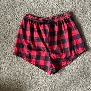 Red and black plaid pajama shorts